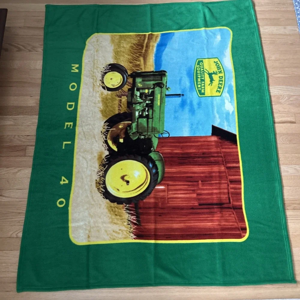 Vintage John Deere Fleece Throw Blanket 49x70 Tractor Model 40 Farming